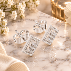 Square Diamond Pavé Drop Earrings in Sterling Silver
