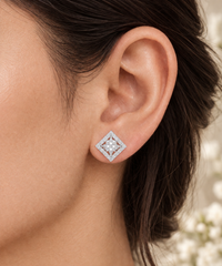 Square Diamond Pavé Drop Earrings in Sterling Silver