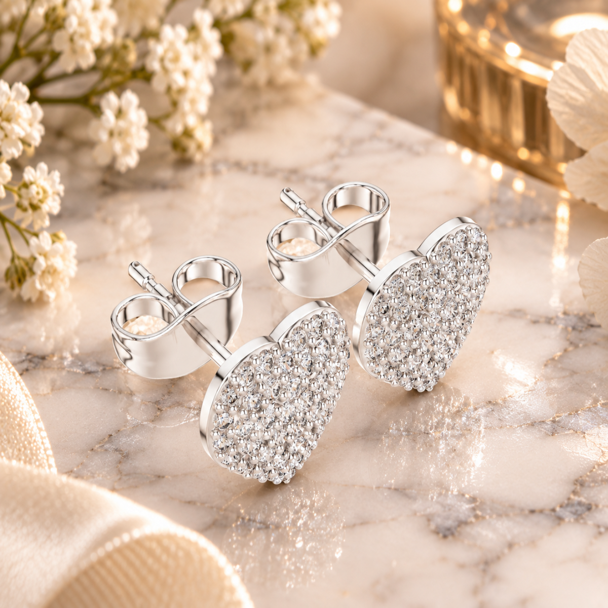 Oval Diamond Pavé Cluster Stud Earrings in Sterling Silver