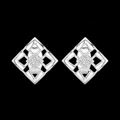 Square Diamond Stud Earrings in Sterling Silver