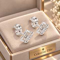 Square Diamond Stud Earrings in Sterling Silver