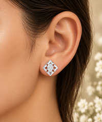 Square Diamond Stud Earrings in Sterling Silver