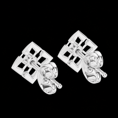 Square Diamond Stud Earrings in Sterling Silver