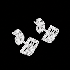 Square Diamond Stud Earrings in Sterling Silver