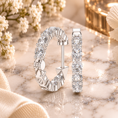 Classic Round Diamond Hoop Earrings in Sterling Silver